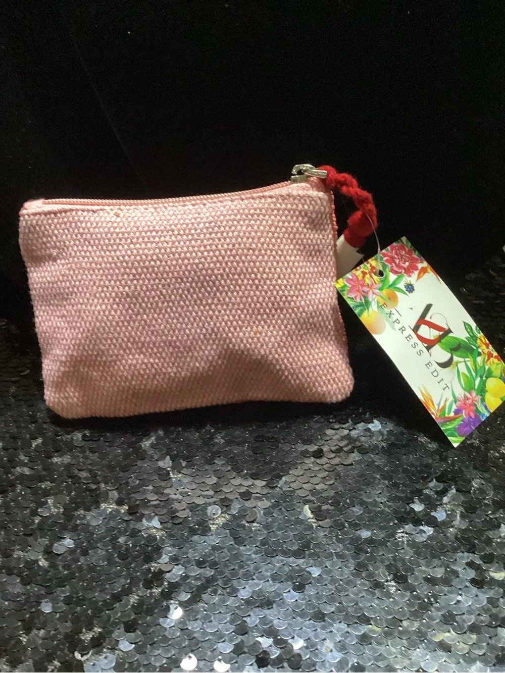 America & Beyond Coral Beaded 'Love You' Zip Pouch. NWT